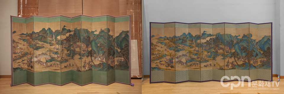 '왕의 행차 출행도' 보존처리 전과 후 (사진=국립중앙박물관)